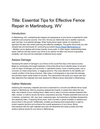 Title_ Essential Tips for Effective Fence Repair in Martinsburg, WV