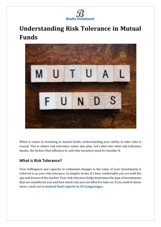 Understanding Risk Tolerance in Mutual Funds
