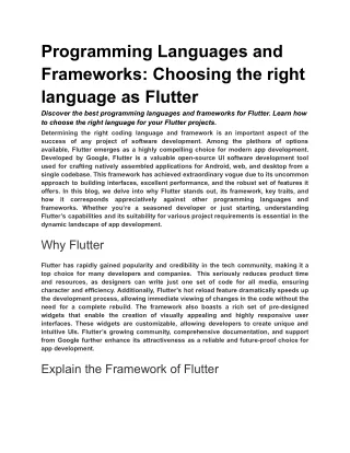 Programming Languages and Frameworks_ Choosing the right language as Flutter