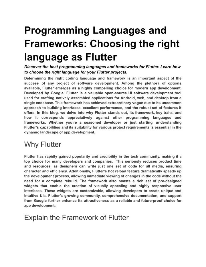programming languages and frameworks choosing