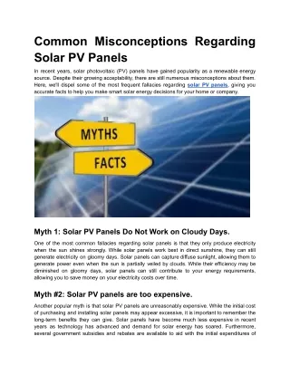 Common Misconceptions Regarding Solar PV Panels