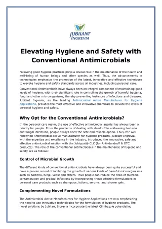 Elevating Hygiene and Safety with Conventional Antimicrobials