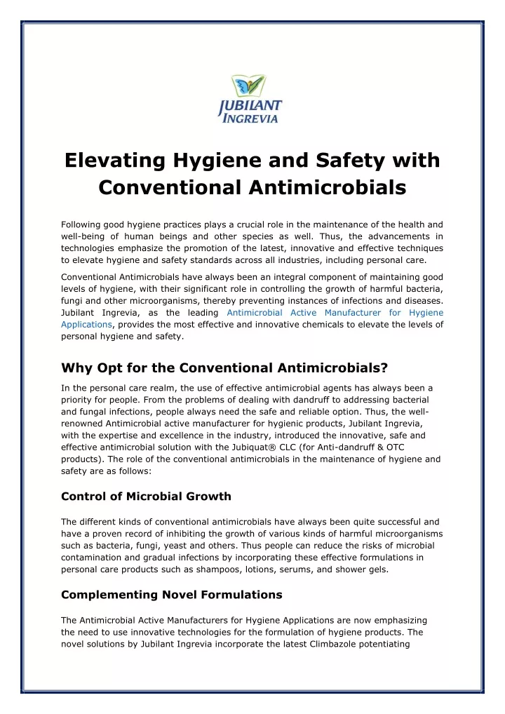 elevating hygiene and safety with conventional