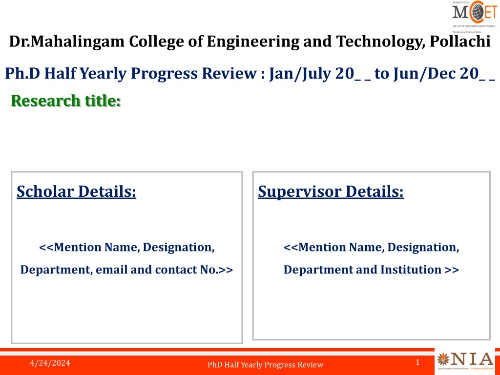 ph d half yearly progress review at dr mahalingam college of engineering and technolo
