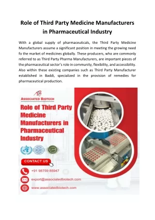 Role of Third Party Medicine Manufacturers in Pharmaceutical Industry
