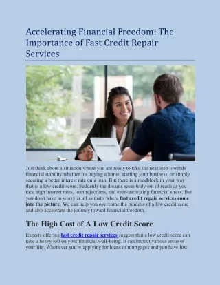 Accelerating Financial Freedom The Importance of Fast Credit Repair Services