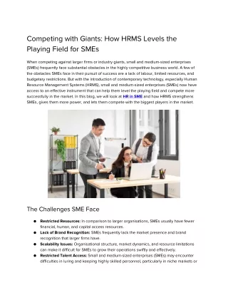 Competing with Giants How HRMS Levels the Playing Field for SMEs