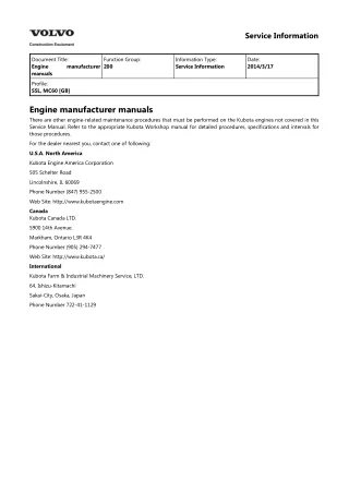 Volvo MC60 MC70 Skid Steer Loader Service Repair Manual Instant Download