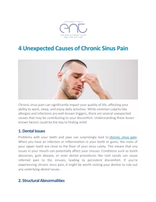 4 Unexpected Causes of Chronic Sinus Pain - Harley Street ENT Clinic