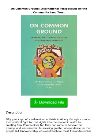 full✔download️⚡(pdf) On Common Ground: International Perspectives on the Community Land Trust