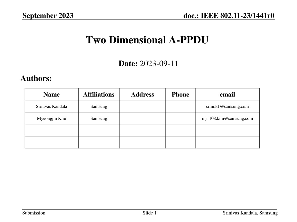 ieee 802 11 23 1441r0 two dimensional a ppdu proposal for low latency applicatio