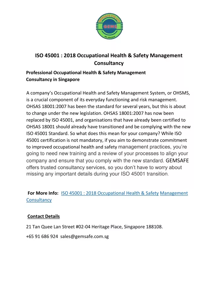 iso 45001 2018 occupational health safety