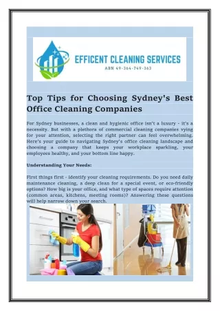 Top Tips for Choosing Sydney’s Best Office Cleaning Companies