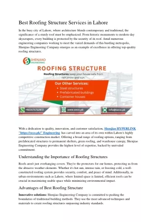 Best Roofing Structure Services in Lahore