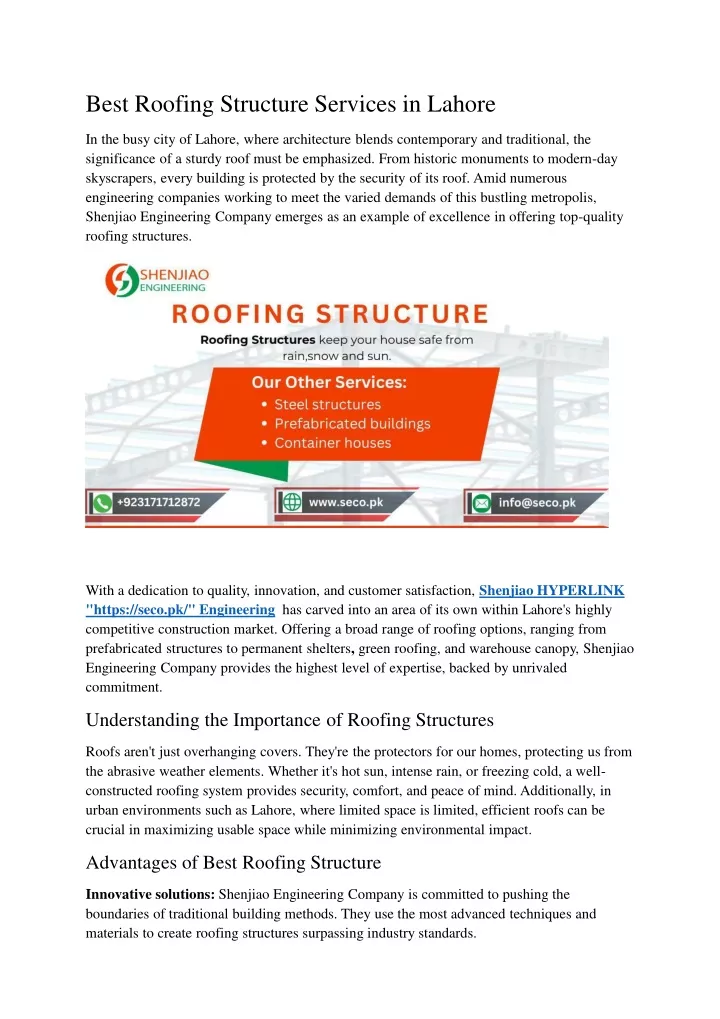 best roofing structure services in lahore