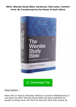 Download⚡ NKJV, Wiersbe Study Bible, Hardcover, Red Letter, Comfort Print: Be Transformed by the Power of God’s Word