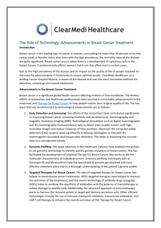 The Role of Technology Advancements in Breast Cancer Treatment