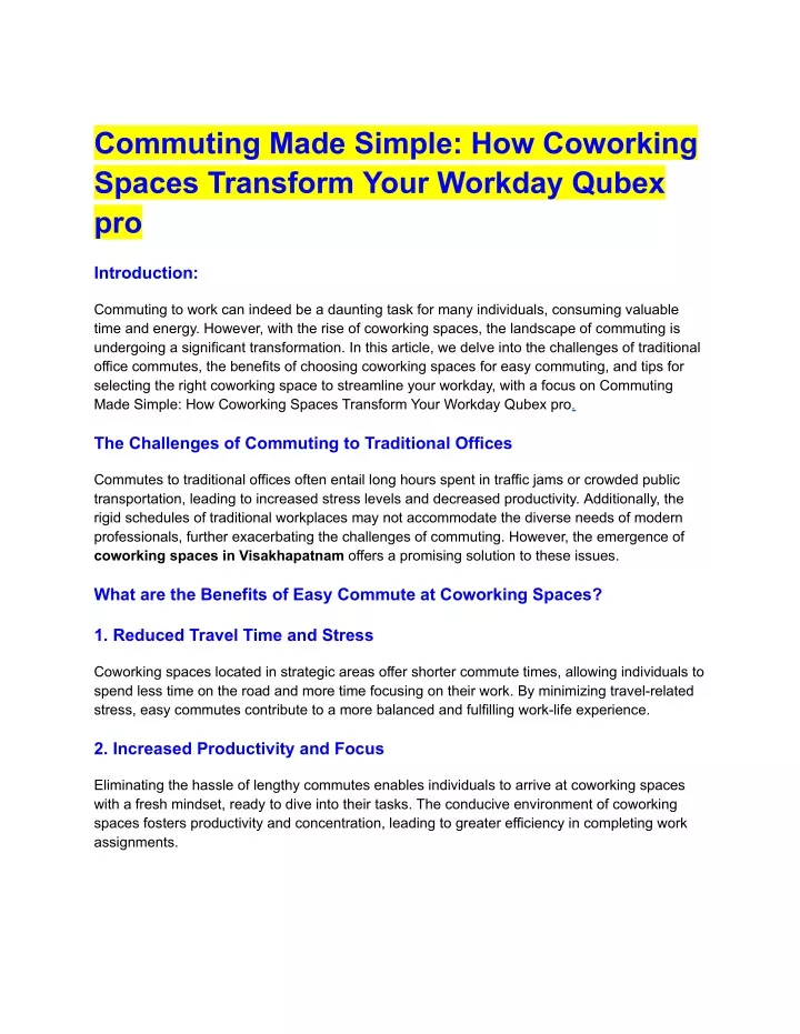 commuting made simple how coworking spaces