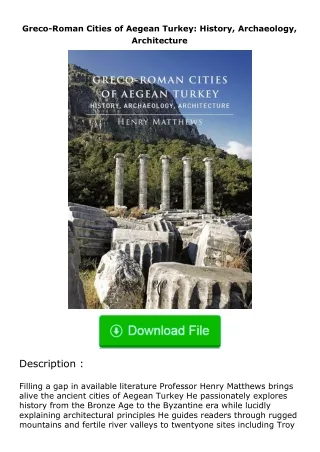 full✔download️⚡(pdf) Greco-Roman Cities of Aegean Turkey: History, Archaeology, Architecture