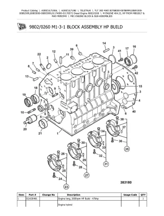 JCB TLT 30D 4WD (Diesel Engine) Teletruk Parts Catalogue Manual (Serial Number 01174000-01176572)