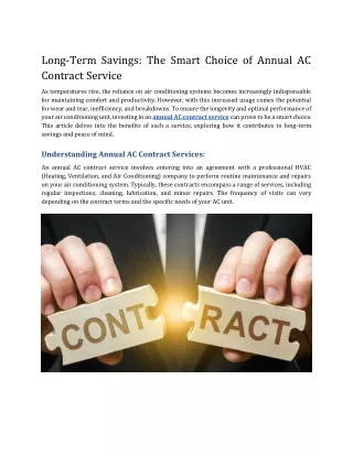 Long-Term Savings_ The Smart Choice of Annual AC Contract Service