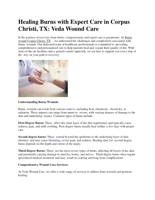 Healing Burns with Expert Care in Corpus Christi, TX: Veda Wound Care