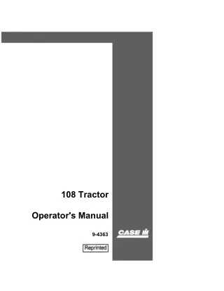 Case IH 108 Tractor Operator’s Manual Instant Download (Publication No.9-4363)