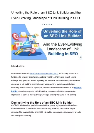 Unveiling the Role of an SEO Link Builder and the Ever-Evolving Landscape of Link Building in SEO