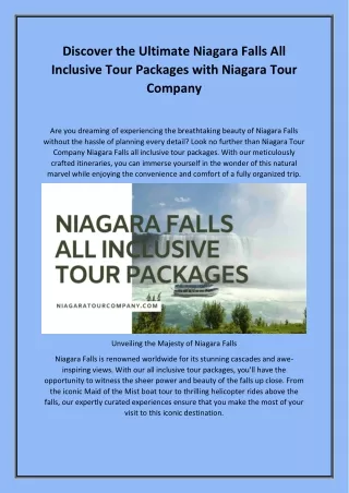 Discover the Ultimate Niagara Falls All Inclusive Tour Packages with Niagara Tour Company