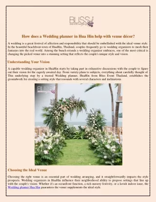 How does a Wedding planner in HuaHin help with venue décor