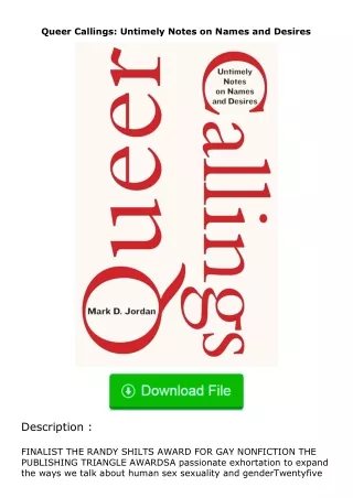 download⚡[PDF]❤ Queer Callings: Untimely Notes on Names and Desires