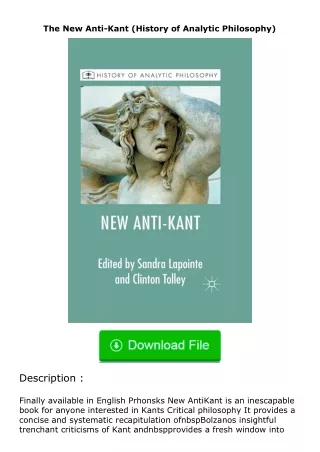 ✔️download⚡️ (pdf) The New Anti-Kant (History of Analytic Philosophy)