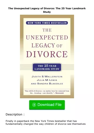 full✔download️⚡(pdf) The Unexpected Legacy of Divorce: The 25 Year Landmark Study