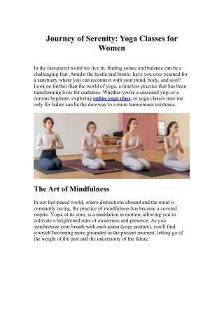Journey of Serenity Yoga Classes for Women