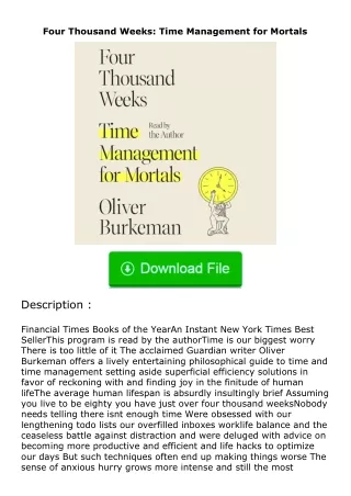 download⚡[PDF]❤ Four Thousand Weeks: Time Management for Mortals