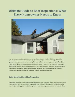 Ultimate Guide to Roof Inspections: What Every Homeowner Needs to Know