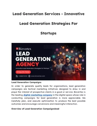 Lead Generation Services - Innovative Lead Generation Strategies For Startups