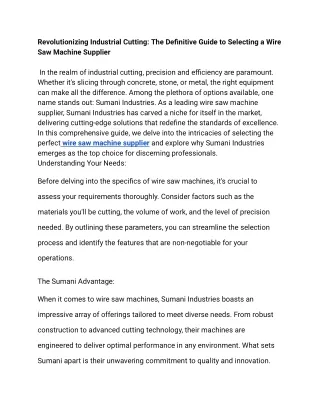_Revolutionizing Industrial Cutting_ The Definitive Guide to Selecting a Wire Saw Machine Supplier