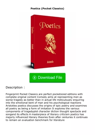 free read (✔️pdf❤️) Poetics (Pocket Classics)