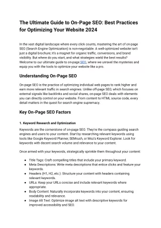 The Ultimate Guide to On-Page SEO Best Practices for Optimizing Your Website 2024