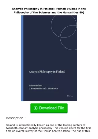 (❤️pdf)full✔download Analytic Philosophy in Finland (Poznan Studies in the Philosophy of the Sciences and the Humanities