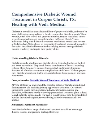 Comprehensive Diabetic Wound Treatment in Corpus Christi, TX: Healing with Veda