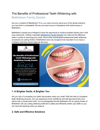 The Benefits of Professional Teeth Whitening with Bethlehem Family Dentist