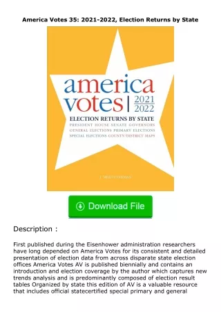 full✔download️⚡(pdf) America Votes 35: 2021-2022, Election Returns by State