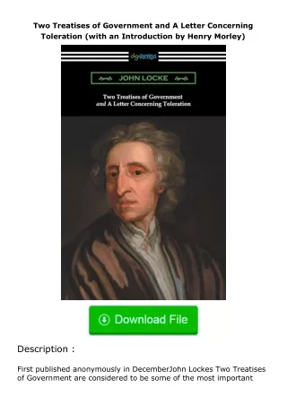 ❤️get (⚡️pdf⚡️) download Two Treatises of Government and A Letter Concerning Toleration (with an Introduction by Henry M
