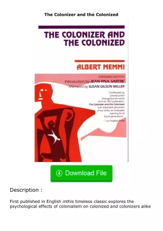 [PDF]❤READ⚡ The Colonizer and the Colonized