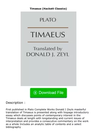 Pdf⚡(read✔online) Timaeus (Hackett Classics)