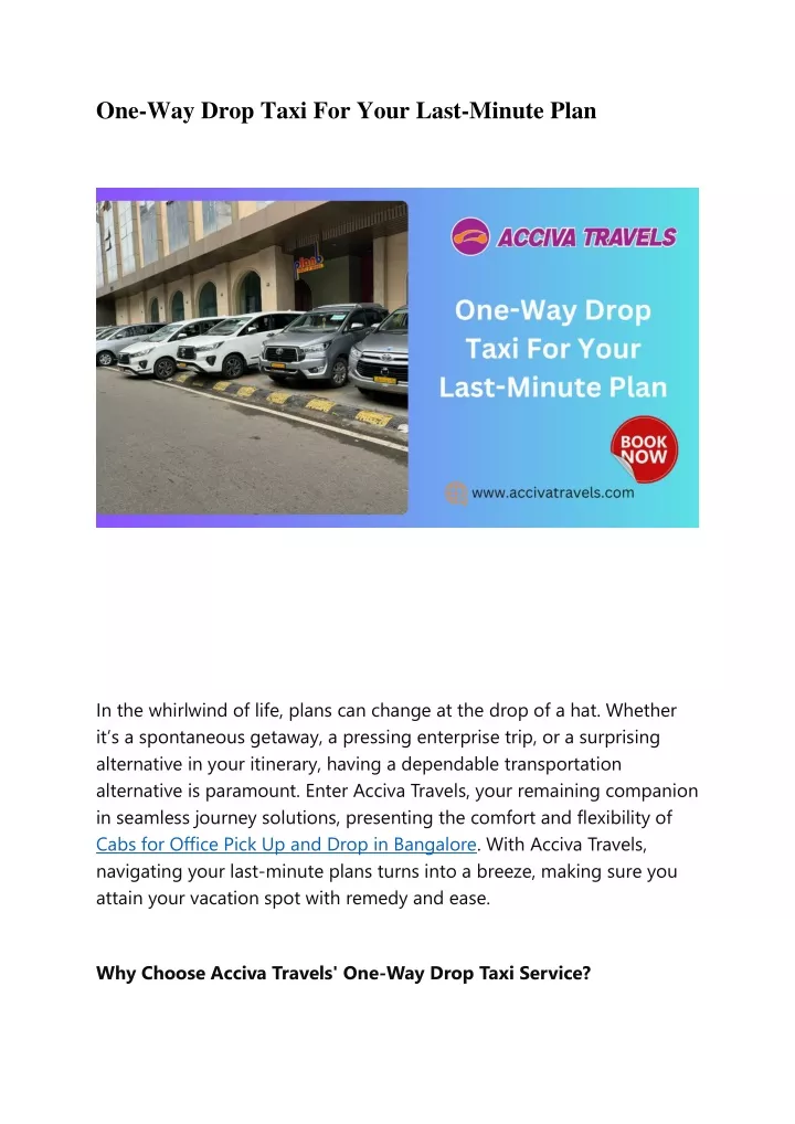 one way drop taxi for your last minute plan