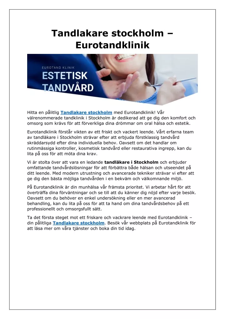 tandlakare stockholm eurotandklinik