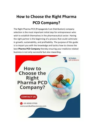 How to Choose Right Pharma PCD Company?